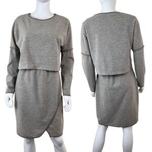 Matison Stone Women Size 6 Beige Long Sleeve Faux Wrap Overlay Sweater Dress